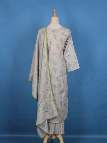 Lavender Floral Printed Cotton Salwar Suit - Diadem