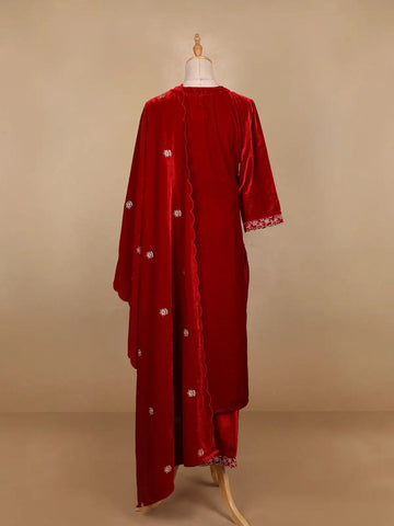 Red Floral Designed Velvet Co Ord Salwar Suit - Diadem