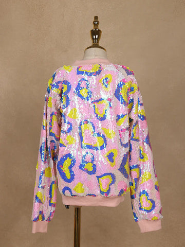 Light Pink Sequined Full-Sleeve Bomber Jacket - Diadem