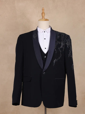Blue Floral Designed Men's Suit - Diadem