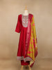 Red Floral Embroidery Crepe Straight cut Salwar Suit - Diadem