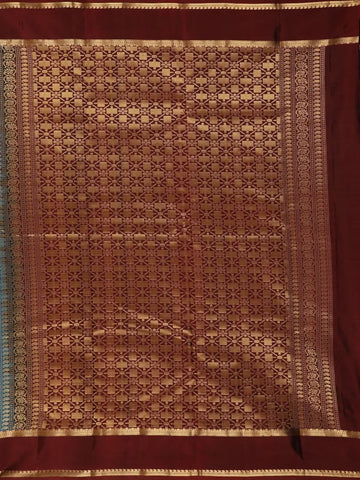 Blue Stripes Woven Pure Kanchipuram Silk Saree - Diadem