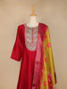 Red Floral Embroidery Crepe Straight cut Salwar Suit - Diadem