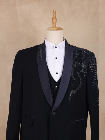 Blue Floral Designed Men's Suit - Diadem
