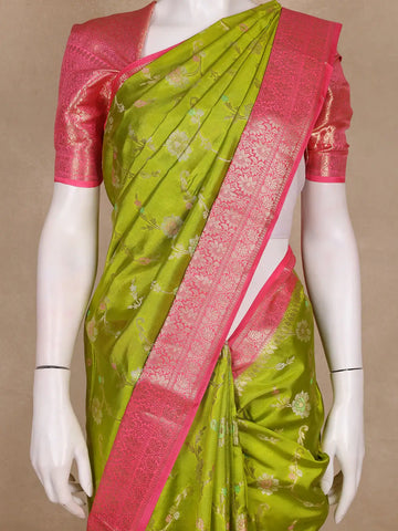 Green Flower Design Pure Banarasi Silk Saree - Diadem