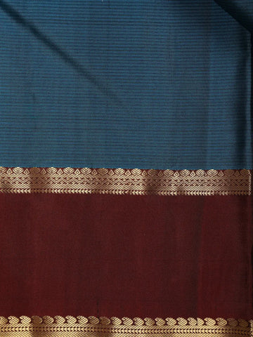 Blue Stripes Woven Pure Kanchipuram Silk Saree - Diadem