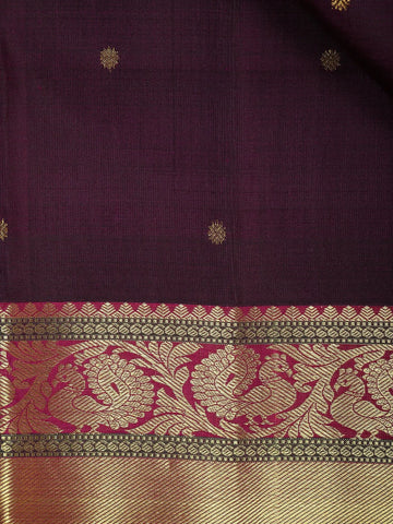 Dark Purple Floral Woven Pure Kanchipuram Silk Saree - Diadem
