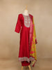 Red Floral Embroidery Crepe Straight cut Salwar Suit - Diadem