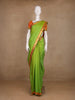 Parrot Green Solid Zari Border Kanchipuram Silk Saree - Diadem