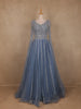 Dusty Blue Sequin Embroidered Net Party Gown with Corset Back - Diadem