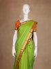 Parrot Green Solid Zari Border Kanchipuram Silk Saree - Diadem