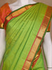 Parrot Green Solid Zari Border Kanchipuram Silk Saree - Diadem