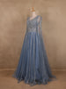 Dusty Blue Sequin Embroidered Net Party Gown with Corset Back - Diadem