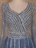Dusty Blue Sequin Embroidered Net Party Gown with Corset Back - Diadem