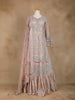 Pale Pink Bell Sleeve Bridal Lehenga with Floral Embroidery - Diadem