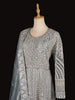 Blue Grey Net Engagement Gown with Floral Embroidery Net Dupatta - Diadem