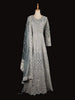 Blue Grey Net Engagement Gown with Floral Embroidery Net Dupatta - Diadem