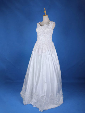 White Satin Floral Lace Designed Wedding Gown - Diadem