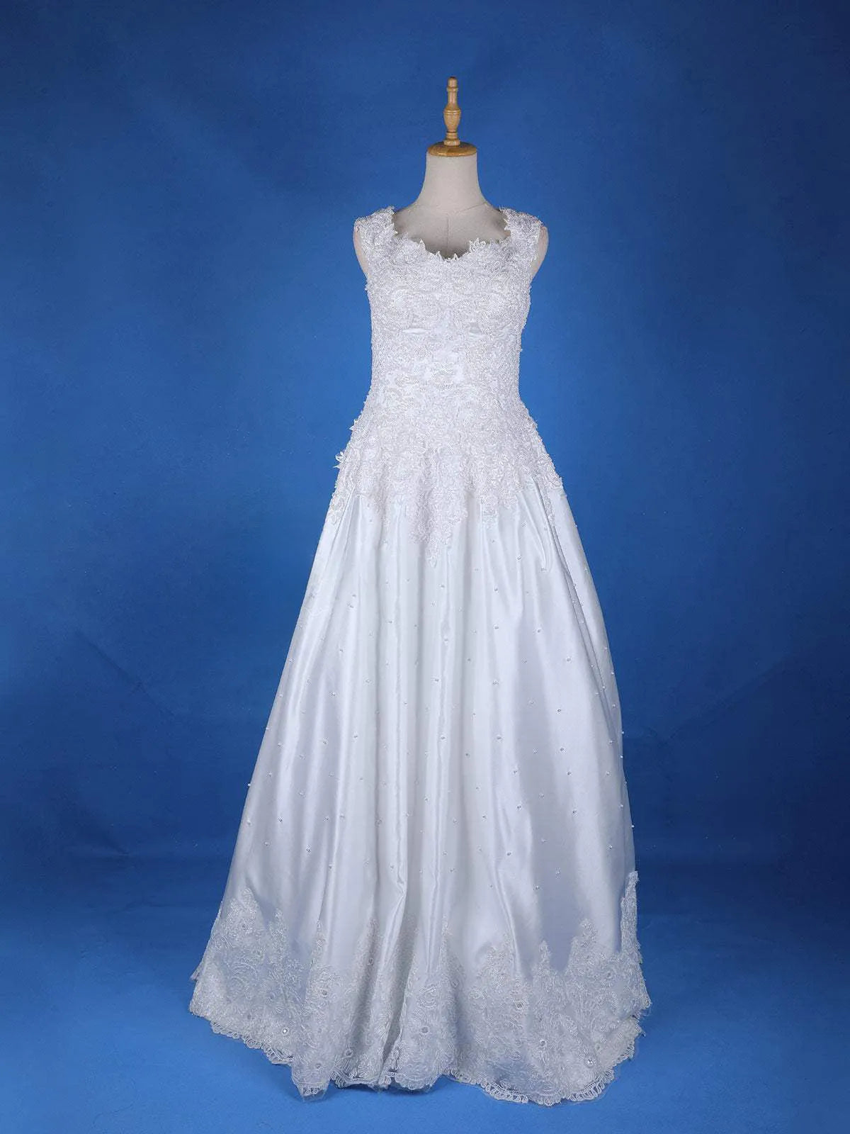 White Satin Floral Lace Designed Wedding Gown - Diadem