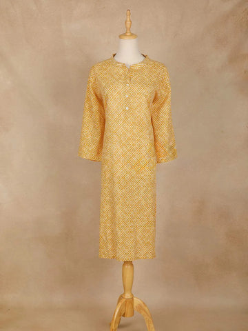Mustard Yellow Paisley Printed Cotton Kurti - Diadem