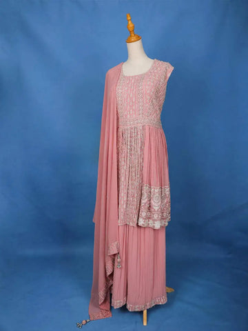 Baby Pink Embroidery Palazzo Salwar Suit and Dupatta - Diadem