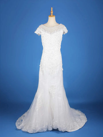 White Net Floral lace Wedding Gown - Diadem