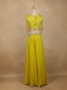 Lime Yellow Floral Sequins Embroidery Palazzo Suit - Diadem