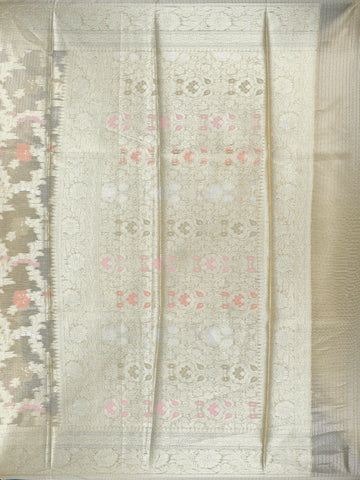 Antique Gold Floral Design Semi Tissue Saree - Diadem