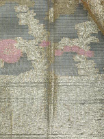 Antique Gold Floral Design Semi Tissue Saree - Diadem