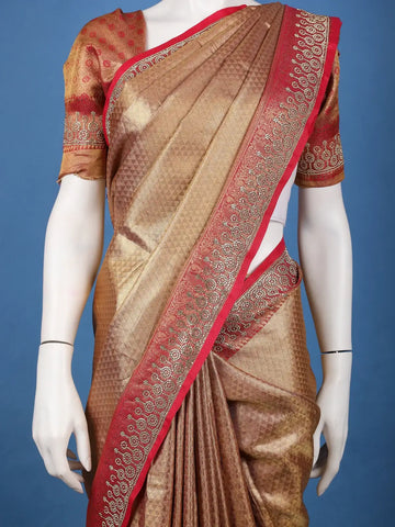 Antique Gold Floral Woven Banarasi Silk Saree - Diadem