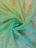 Aqua Blue And Lime Green Floral Leaf Butta Design Organza Saree