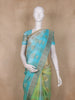 Aqua Blue And Lime Green Floral Leaf Butta Design Organza Saree