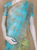 Aqua Blue And Lime Green Floral Leaf Butta Design Organza Saree
