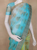 Aqua Blue And Lime Green Floral Leaf Butta Design Organza Saree