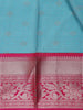 Aqua Blue Butta Woven Design Kanchipuram Silk Saree With Korvai Silver Border