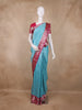 Aqua Blue Butta Woven Design Kanchipuram Silk Saree With Korvai Silver Border