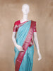 Aqua Blue Butta Woven Design Kanchipuram Silk Saree With Korvai Silver Border