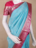 Aqua Blue Butta Woven Design Kanchipuram Silk Saree With Korvai Silver Border