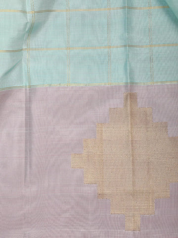 Aqua Blue Checked Woven Pure Kanchipuram Silk Saree with Contrast Border - Diadem