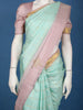 Aqua Blue Checked Woven Pure Kanchipuram Silk Saree with Contrast Border - Diadem