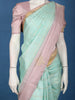 Aqua Blue Checked Woven Pure Kanchipuram Silk Saree with Contrast Border - Diadem
