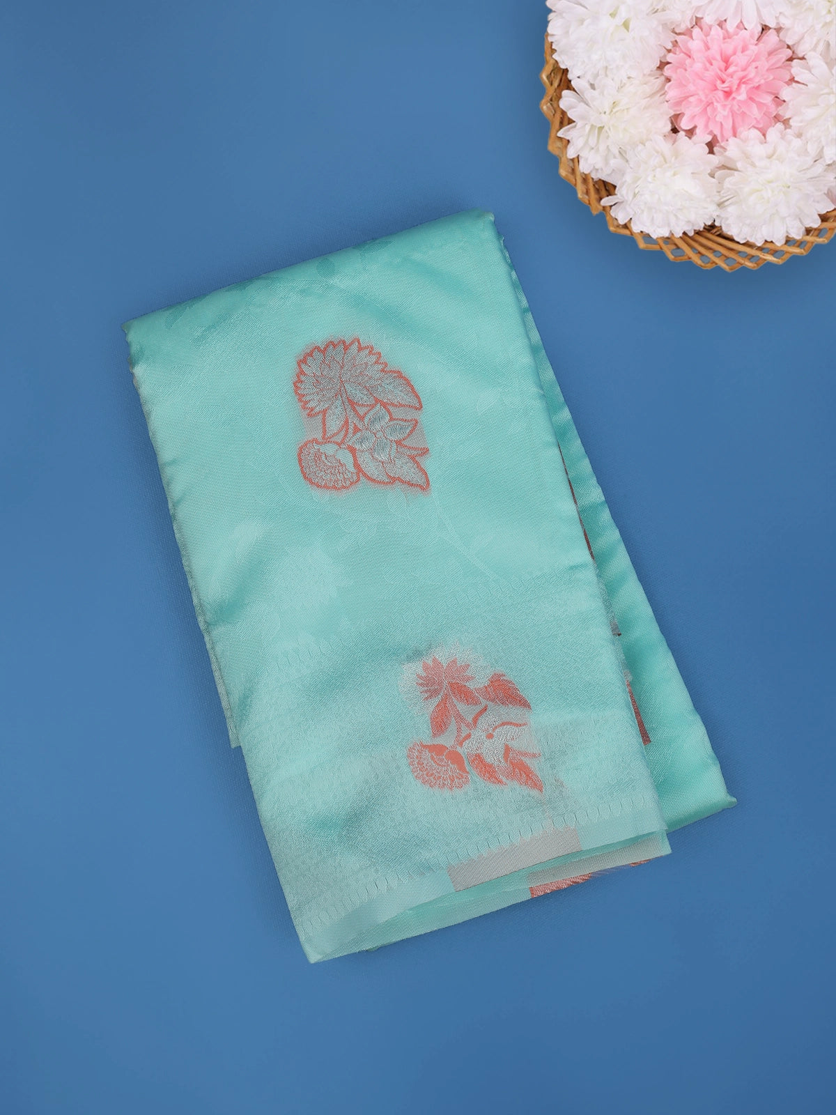 Aqua Blue Floral Butta Woven Fancy Art Silk Saree