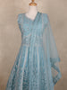 Aqua Blue Floral Embroidered Design Net Gown