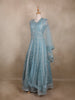 Aqua Blue Floral Embroidered Design Net Gown