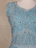 Aqua Blue Floral Embroidered Design Net Gown