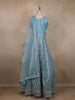 Aqua Blue Floral Embroidered Design Net Gown