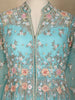 Aqua Blue Floral Embroidered Long Type Over Coat Net Lehenga - Diadem