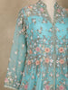 Aqua Blue Floral Embroidered Long Type Over Coat Net Lehenga - Diadem