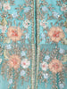 Aqua Blue Floral Embroidered Long Type Over Coat Net Lehenga - Diadem
