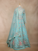 Aqua Blue Floral Embroidered Long Type Over Coat Net Lehenga - Diadem